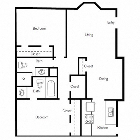 Floor plan for 2 beds, 2 baths, 1114 sqft